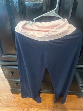 SHEIN Navy Wide Leg Pants with Light Pink Fold-Over Waistband